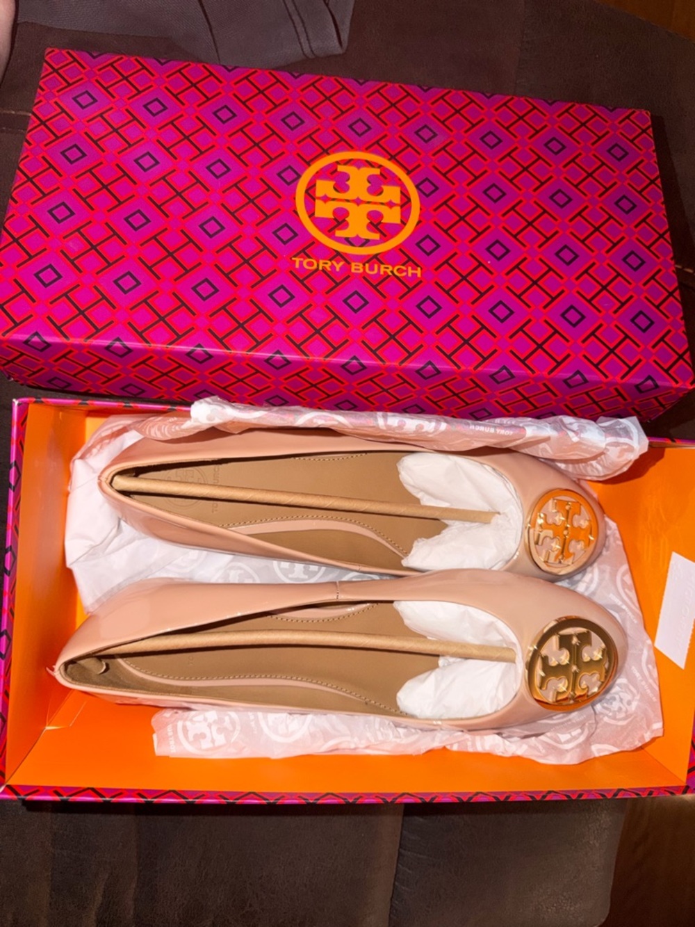 Tory Burch Blush Pink Leather Logo Medallion Flats - Picture 3 of 3